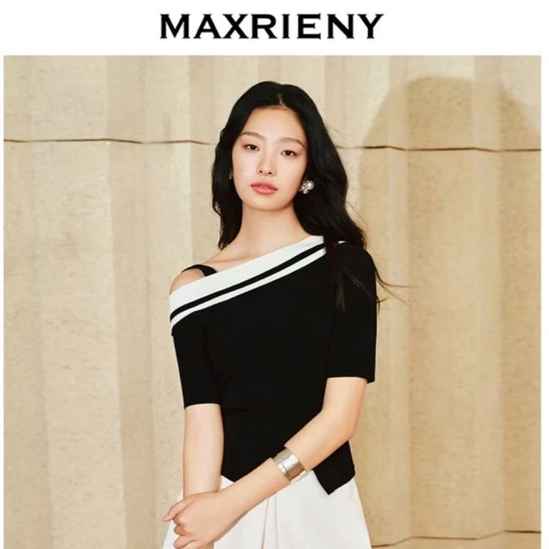MAXRIENY夏季新款黑白简约针织衫黑色百搭上衣显瘦