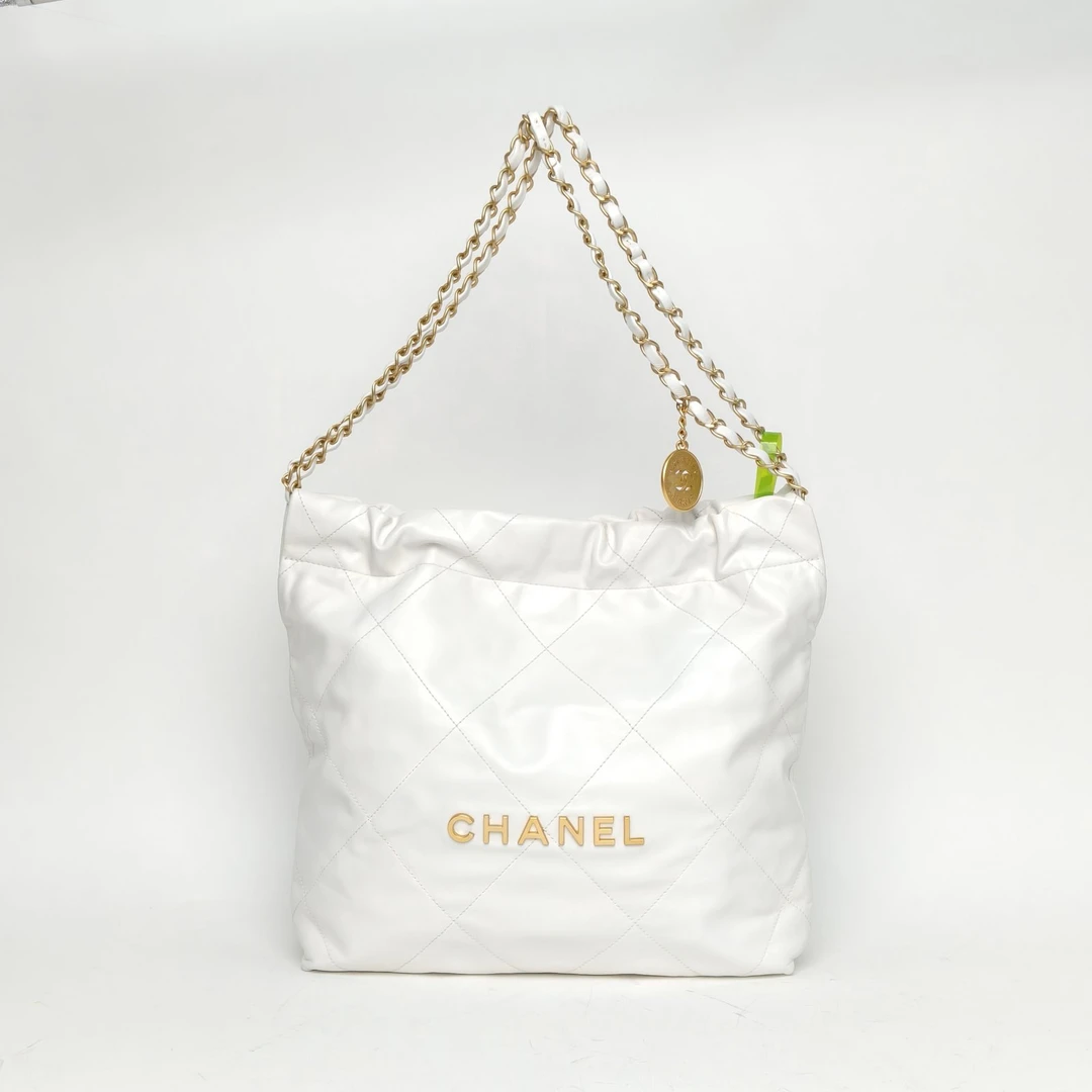 95新 Chanel/香奈儿 【黑黑】22Bag Tote托特包 小号 白色