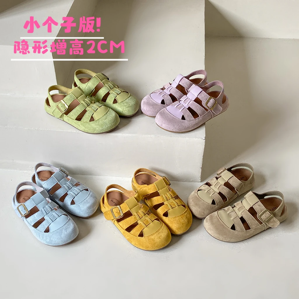 真皮编织配裙子包头平底凉鞋女款2025新款夏季外穿内增高罗马凉鞋