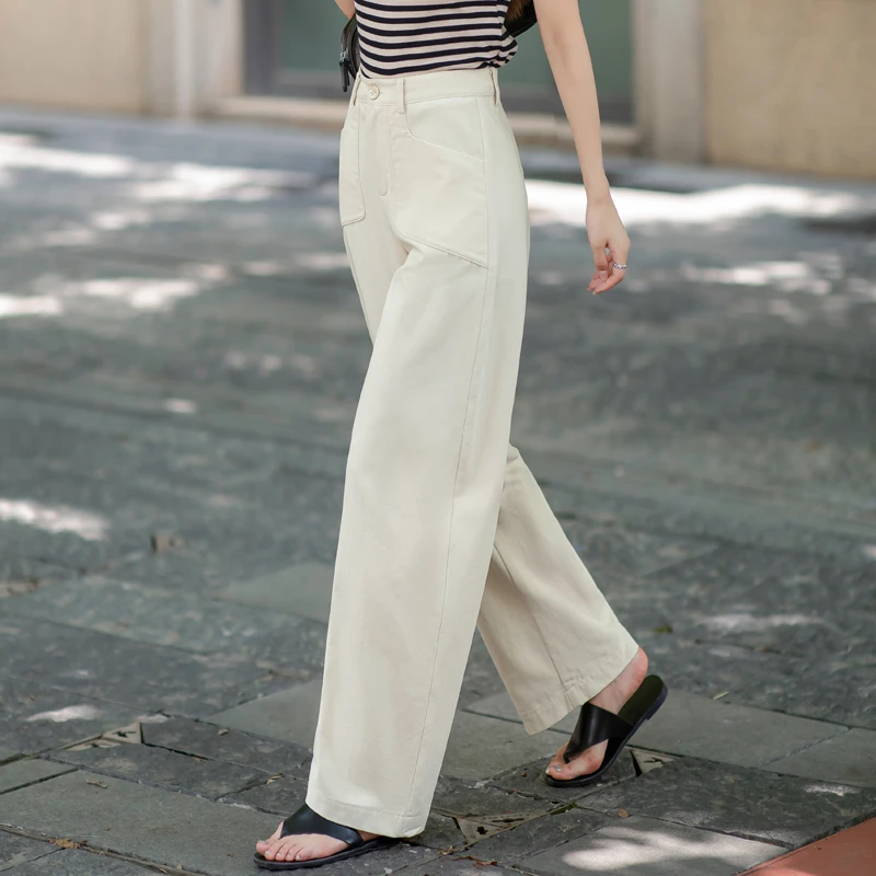 米白色休闲裤子女款爆款2025新款夏季薄款镰刀裤宽松纯棉弯刀裤女