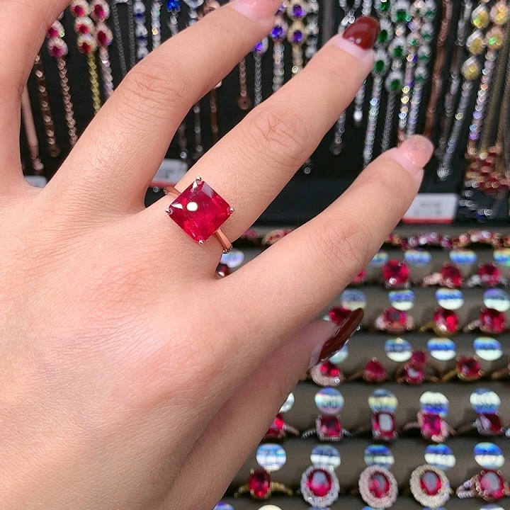 红宝石戒指银S925镶嵌10