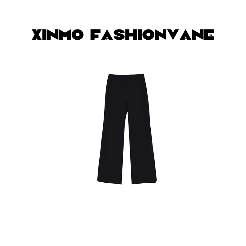 【XINMO买手店】黑色设计款简约羊毛天丝阔腿休闲长裤C07010505