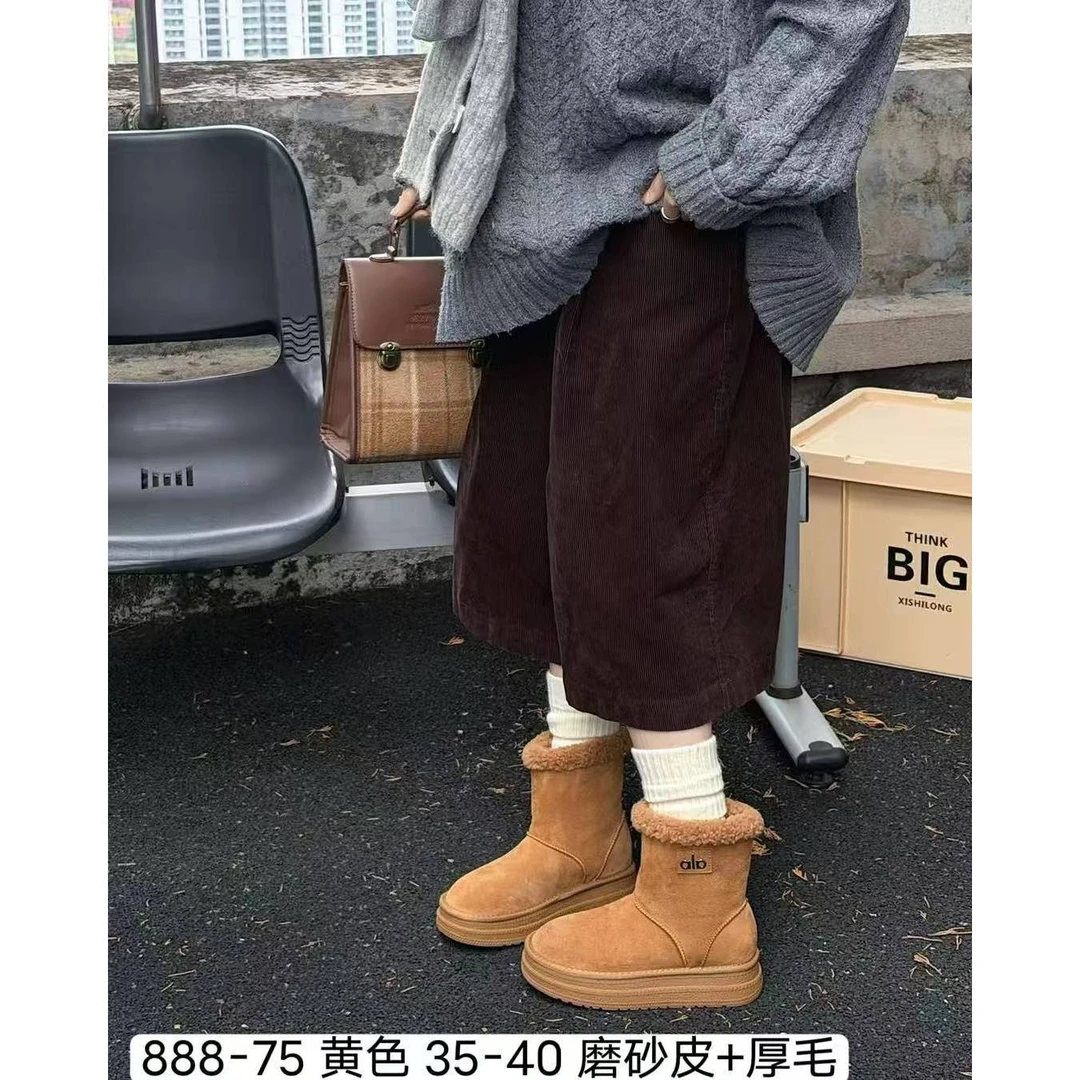 磨砂牛皮厚毛字母高帮雪地靴ZBX88875