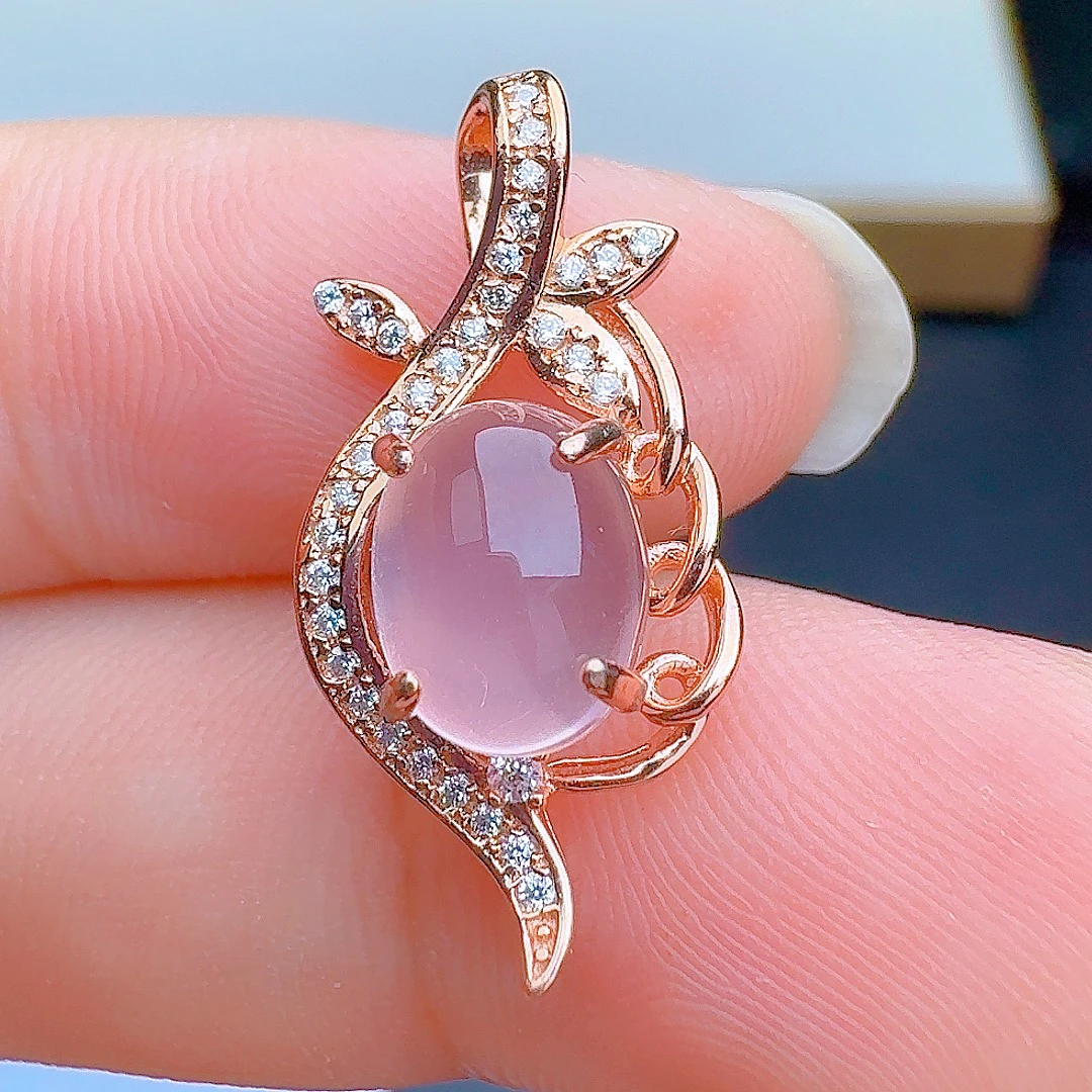 天然S925银镶粉晶芙蓉石吊坠主石7*9mm