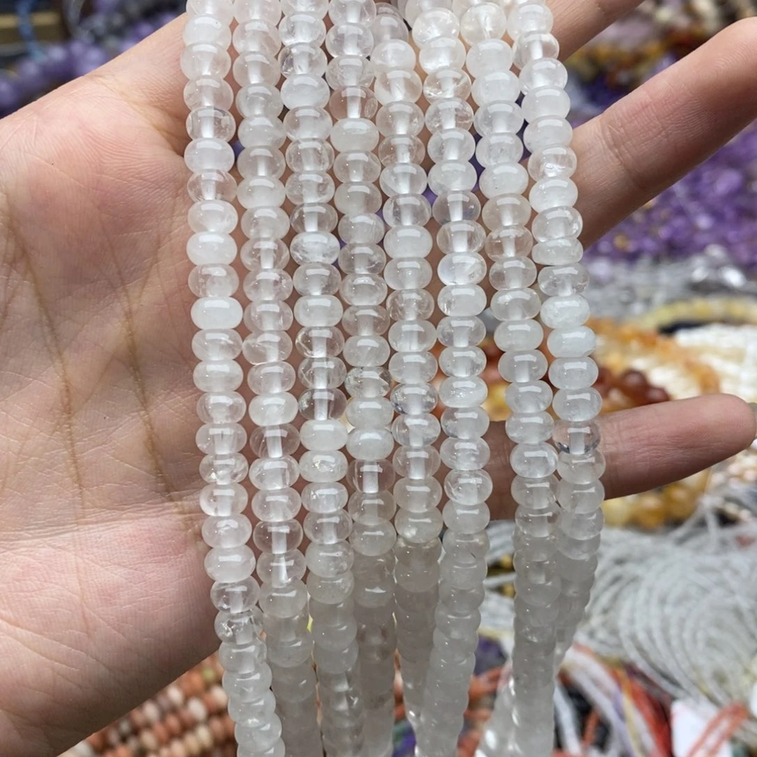 未镶嵌玛瑙/玉髓珠宝半成品一条纯天然白水晶胖隔片4×6mm