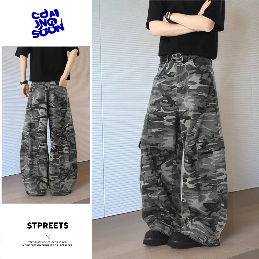 多口袋直筒炸街美式休闲口袋韩版裤子男女款长裤牛仔裤【G2802】