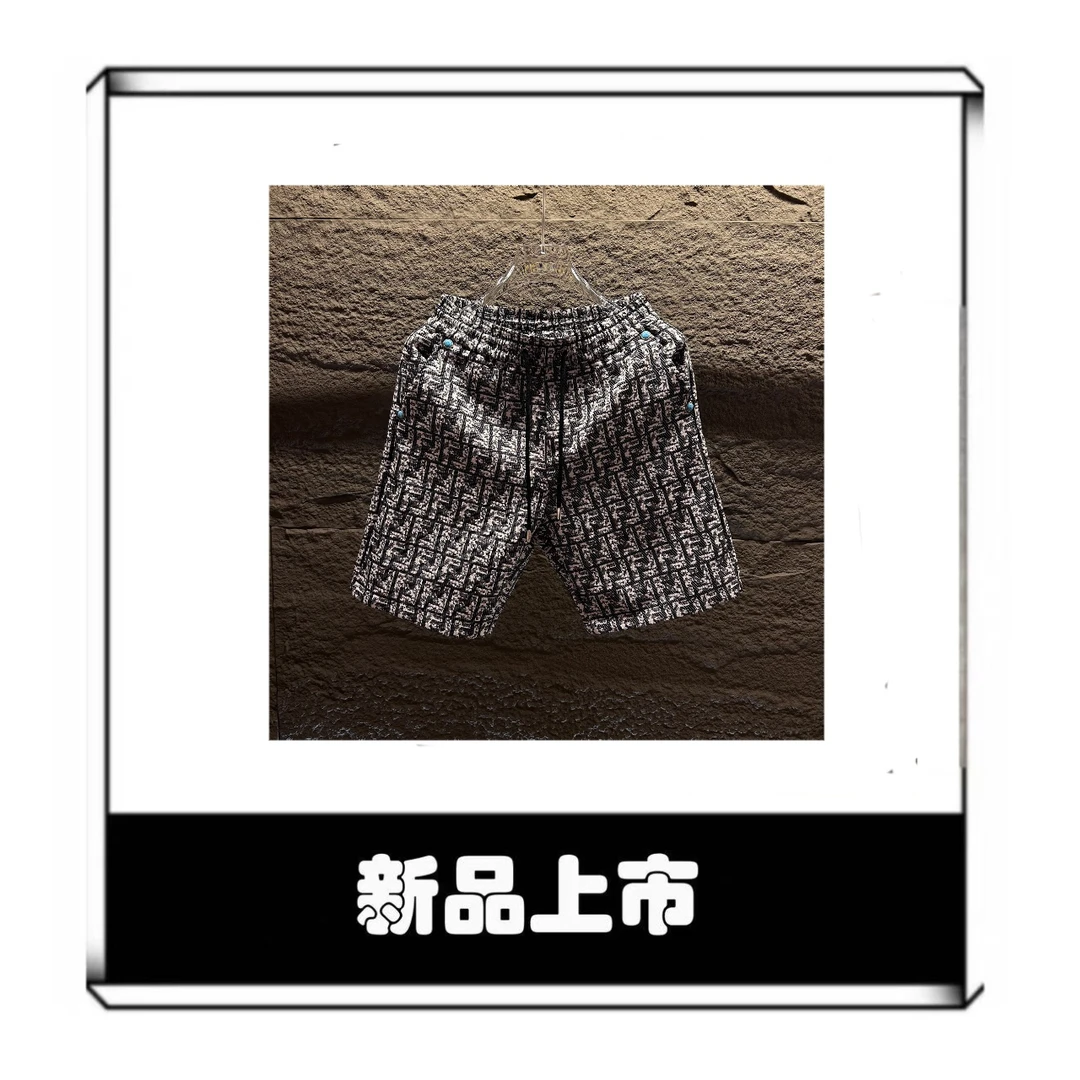 【简欧】2025夏季男士轻奢时尚中裤提花潮流休闲5分裤子