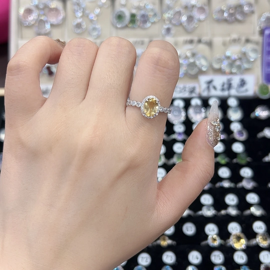 泪***妆戒指银S925镶嵌黄晶