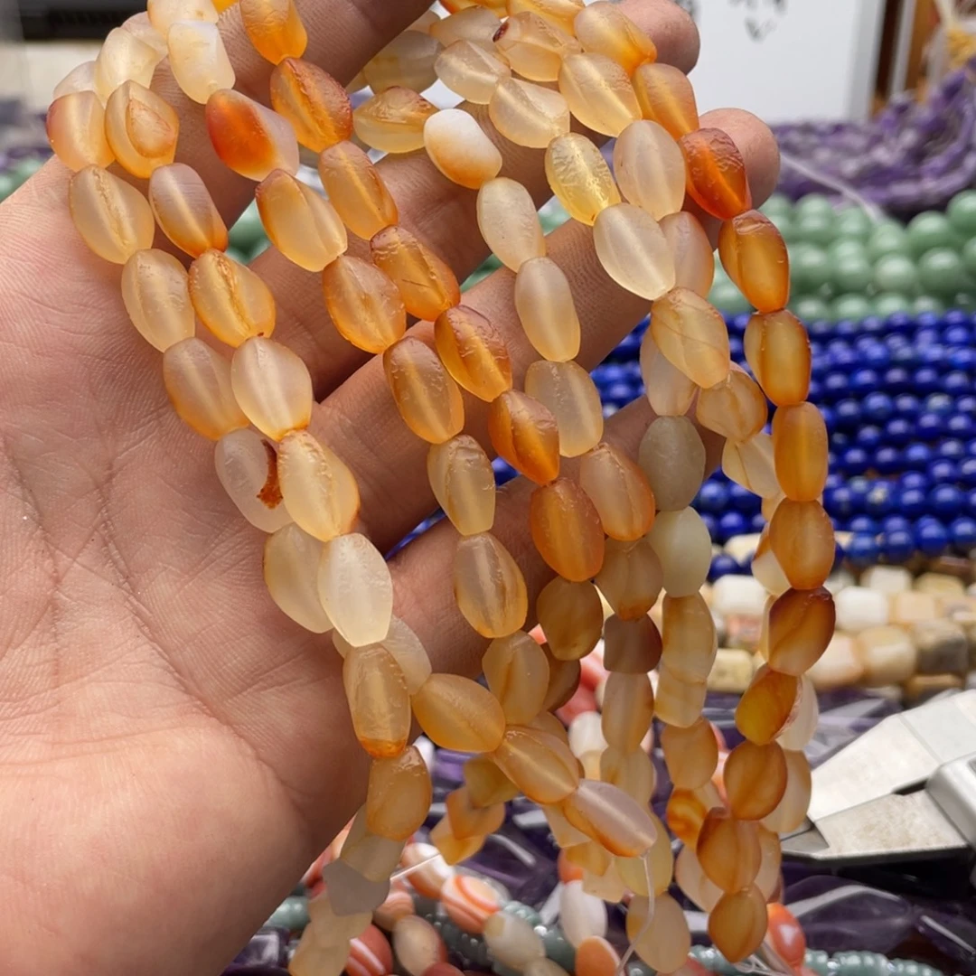 玛瑙/玉髓合金珠宝半成品一条装卡6*12mm左右橘皮玛瑙纽珠