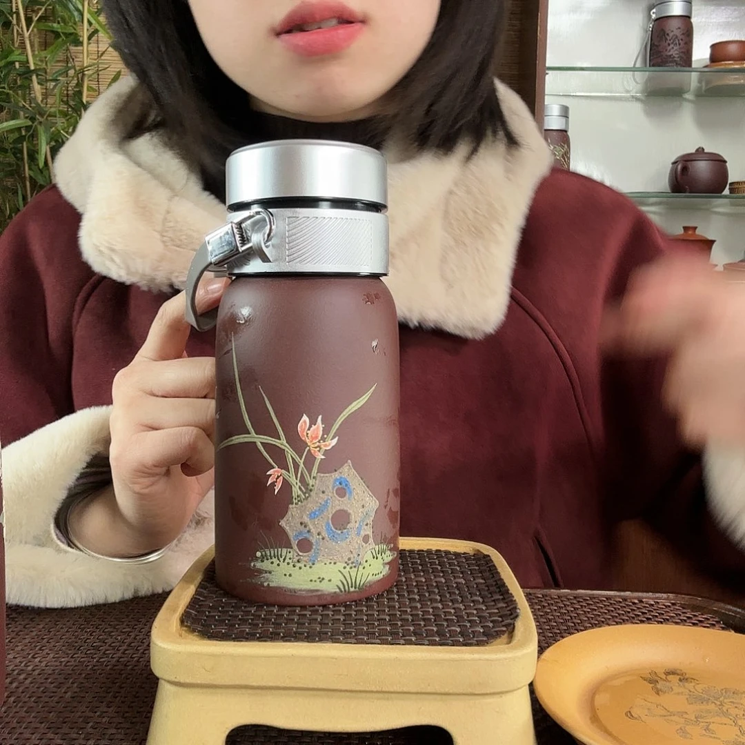 紫砂茶杯兰花紫泥便携式350CC左右