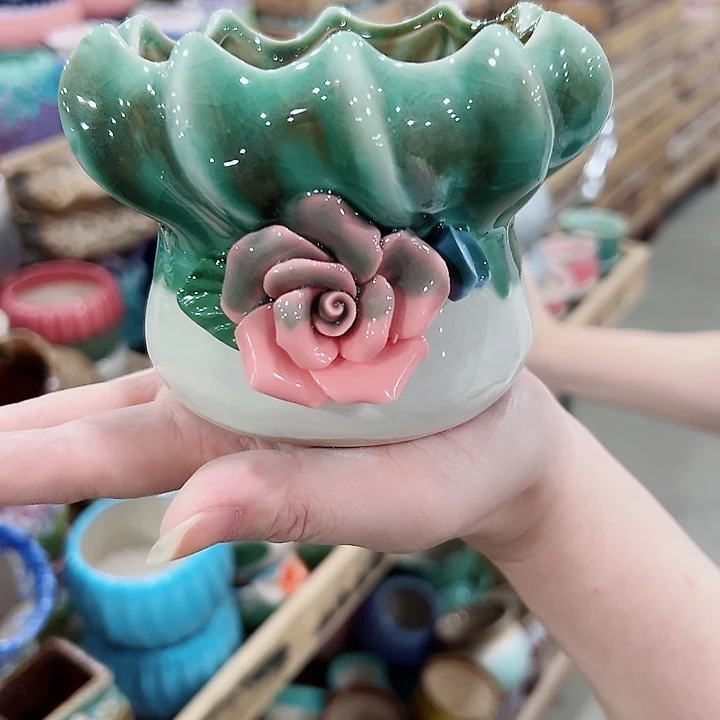 有孔.凑满10元发货多肉陶瓷花盆！