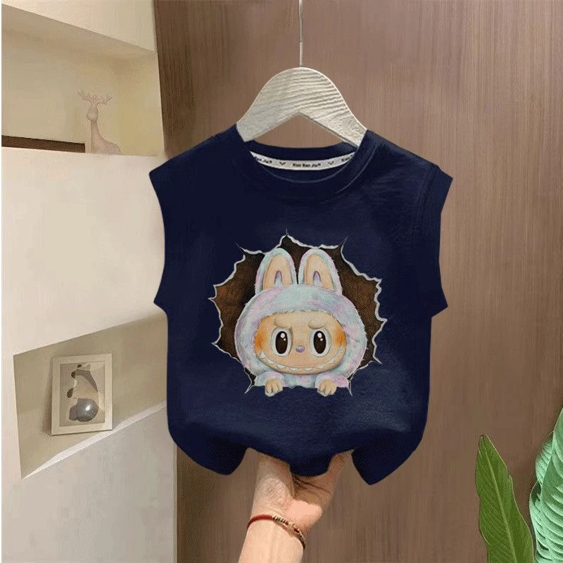 新款儿童纯棉新款洋气女童儿童背心拉布布T恤卡通夏季上衣无袖潮t