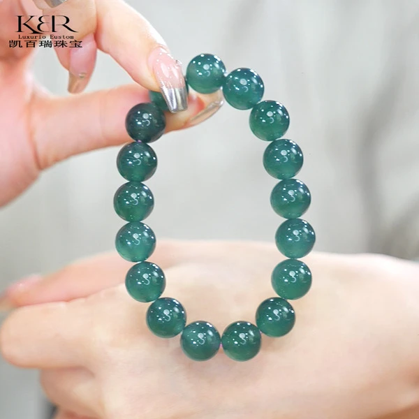 天然A货翡翠传承收藏级别约12M大直径蓝水圆珠手串男女KBR1213001