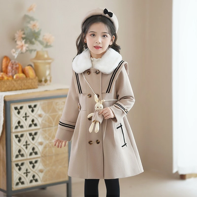巴拉开门女童外套2026秋冬新款儿童风衣中大童洋气大衣小女孩加厚