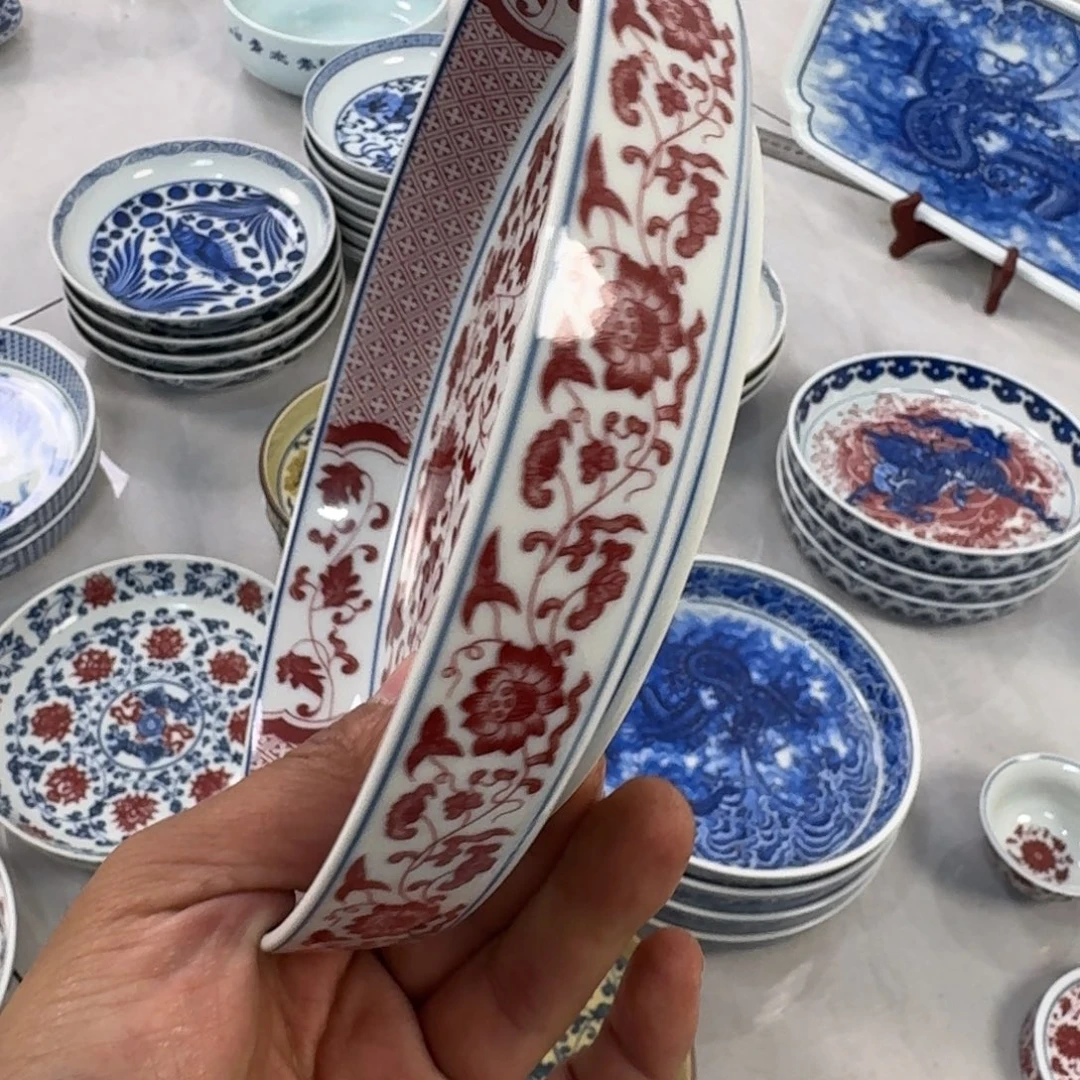 摆件陶釉里红缠枝莲大壶承18