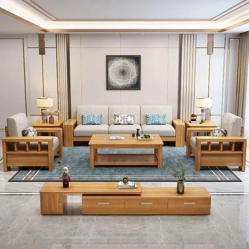 【榉木】居然之家实木沙发直排茶几客厅现代简约大小户家用出租沙发