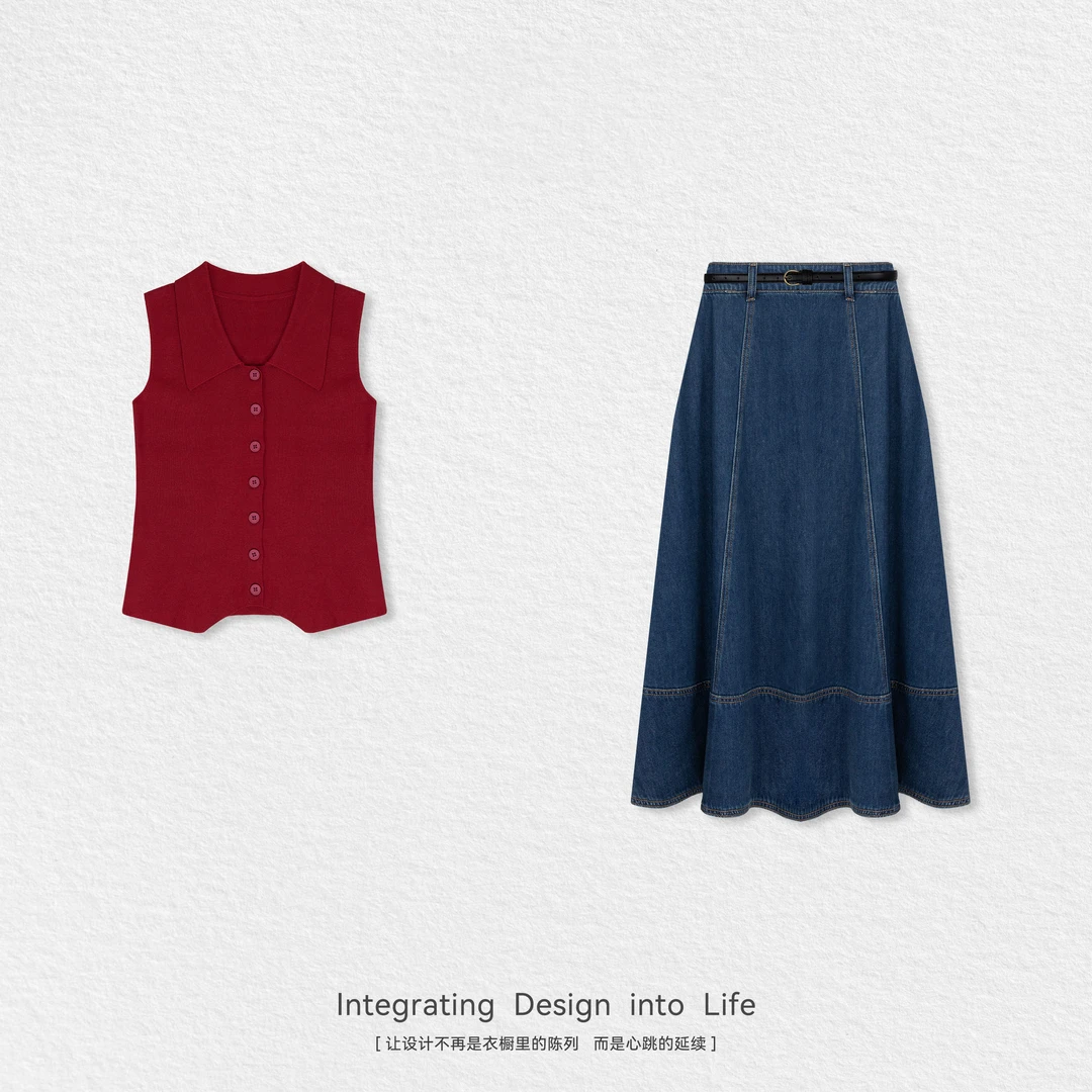 【怀旧胶卷】夏无袖上衣牛仔显瘦百搭半裙时尚套装