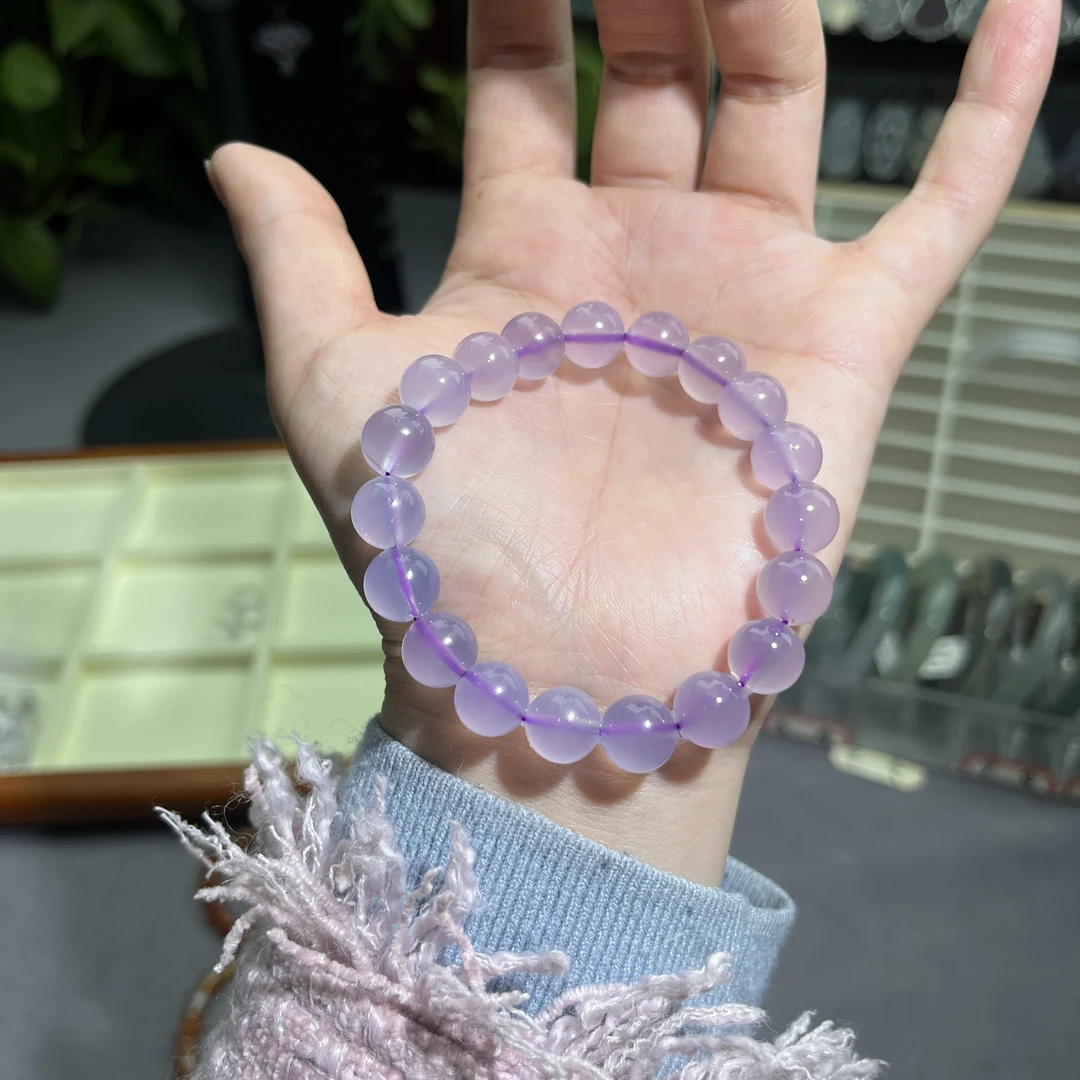 纯天然玛瑙玉髓超浓紫罗兰手串卡10圆珠