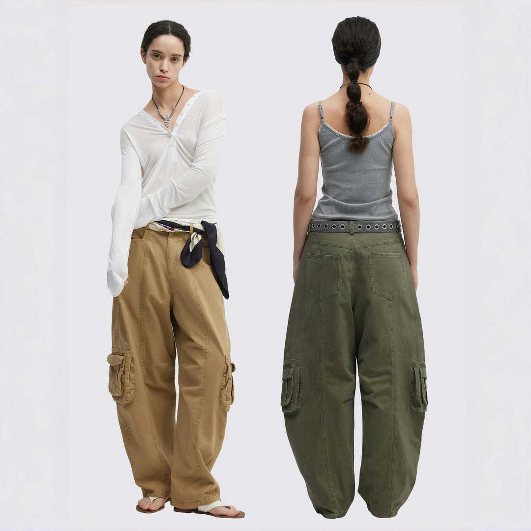 DIBIU DIBIU · 廓形多口袋百搭工装裤弯刀长裤 军绿色/卡其色