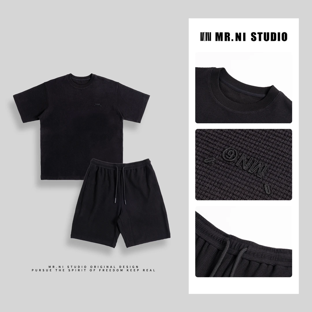 MR.NI/倪先生「罗马假日」松弛极简高级格子肌理感上衣短裤套装