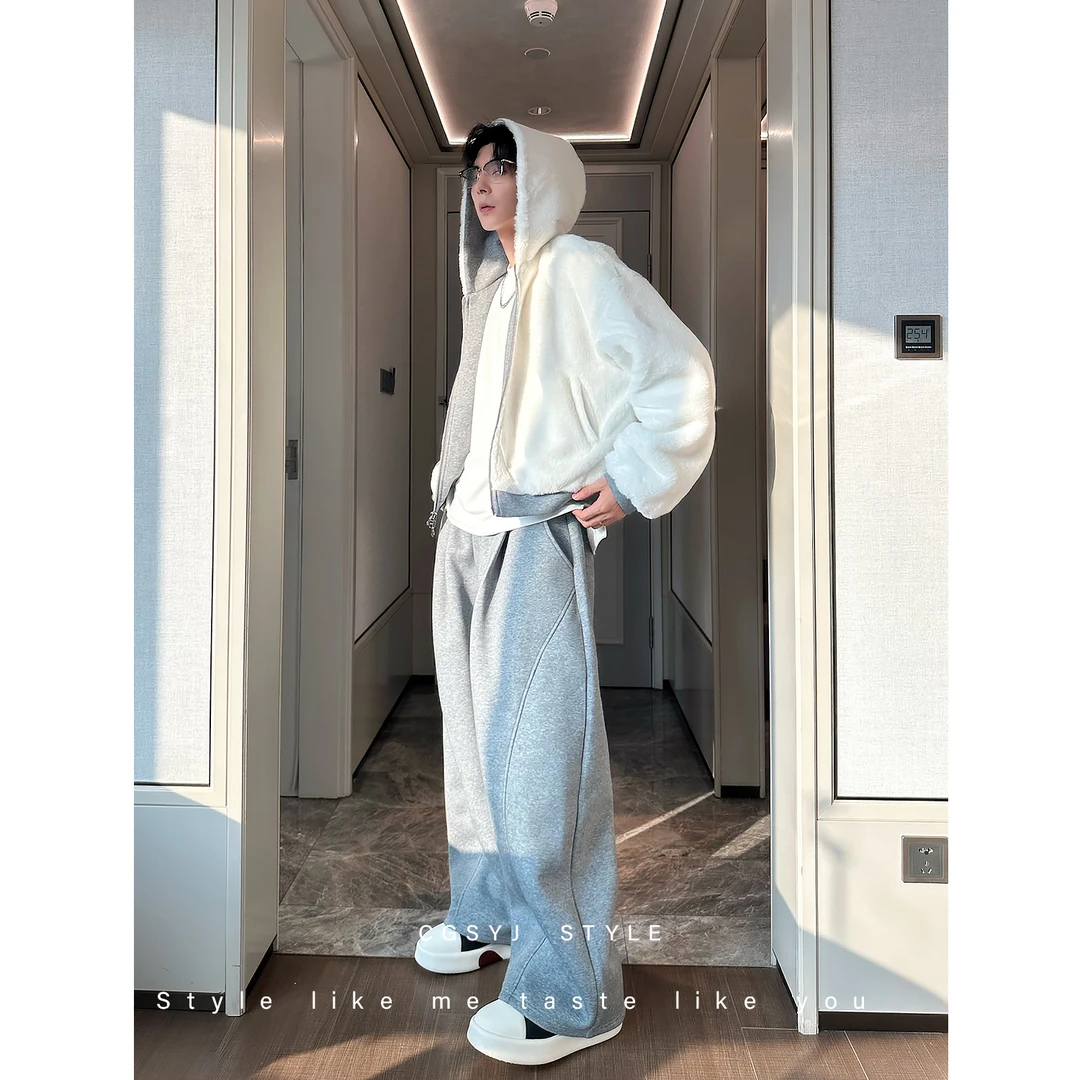 慵懒双面穿毛绒卫衣套装男加绒加厚+宽松休闲卫裤两面穿休闲套装