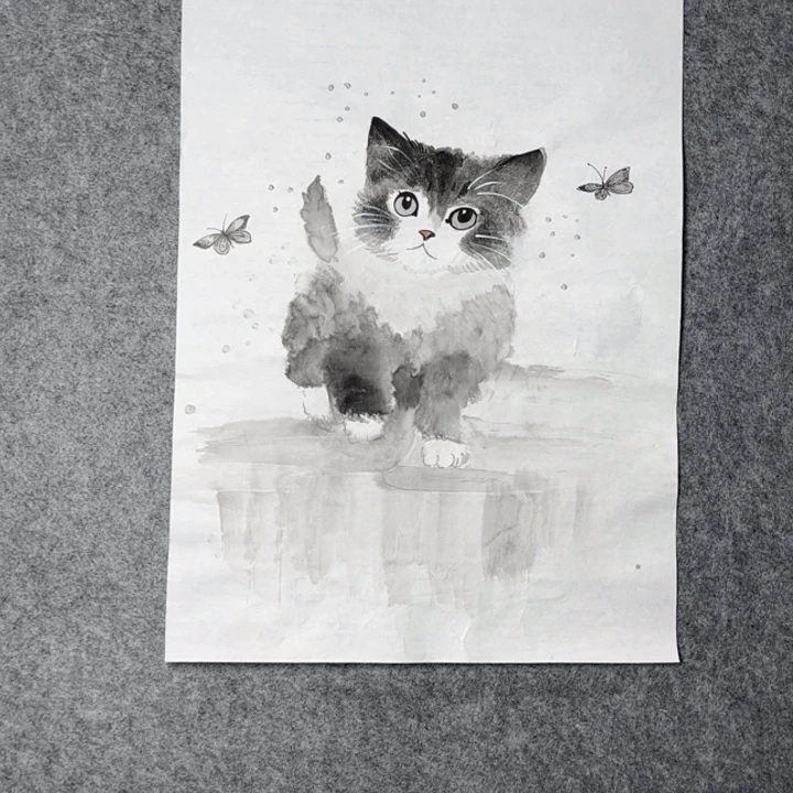 国画手绘国风猫咪画