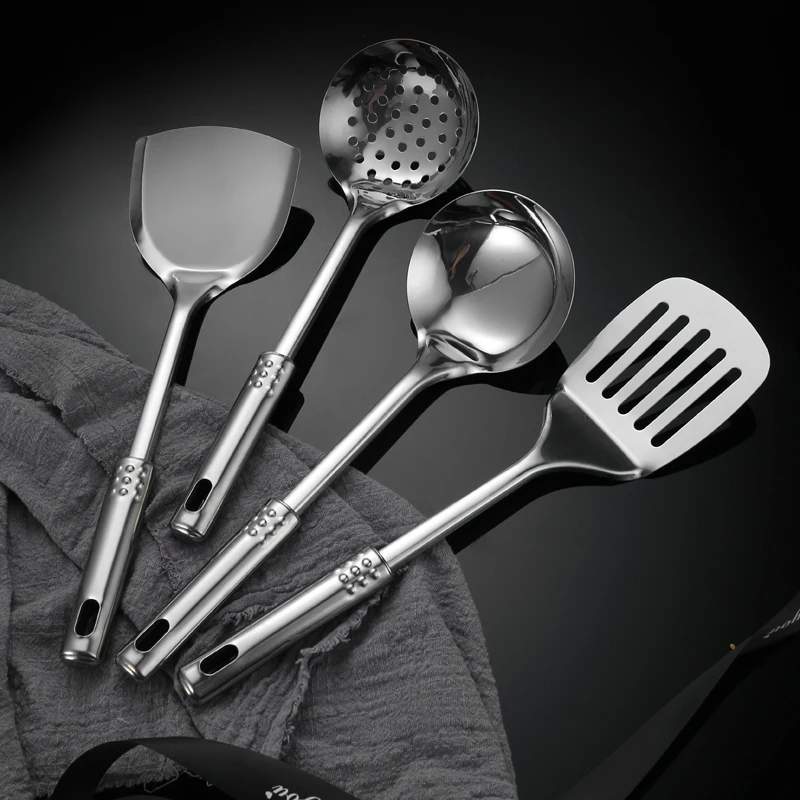 厨神熊【拍一发四】加厚九珠手柄不锈钢防烫厨房用长柄厨具四件套
