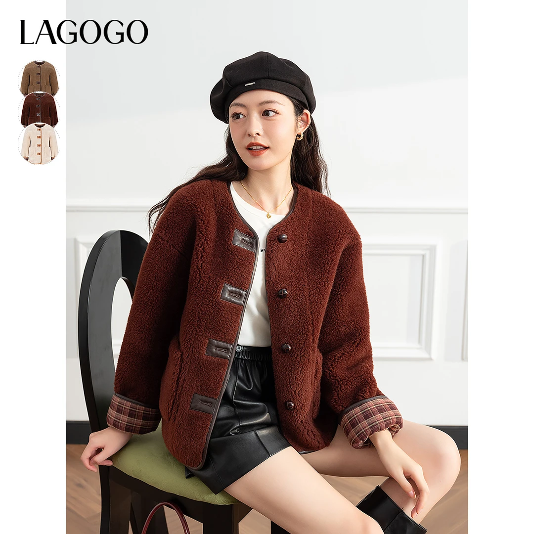 【lagogo】lagogo拉谷谷含羊毛舒适保暖雅丹风外套女NCRR239WN6
