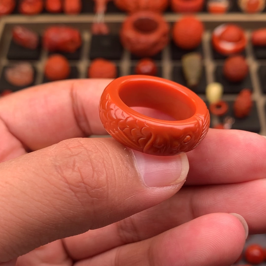 南红玛瑙未镶嵌金鱼戒圈20