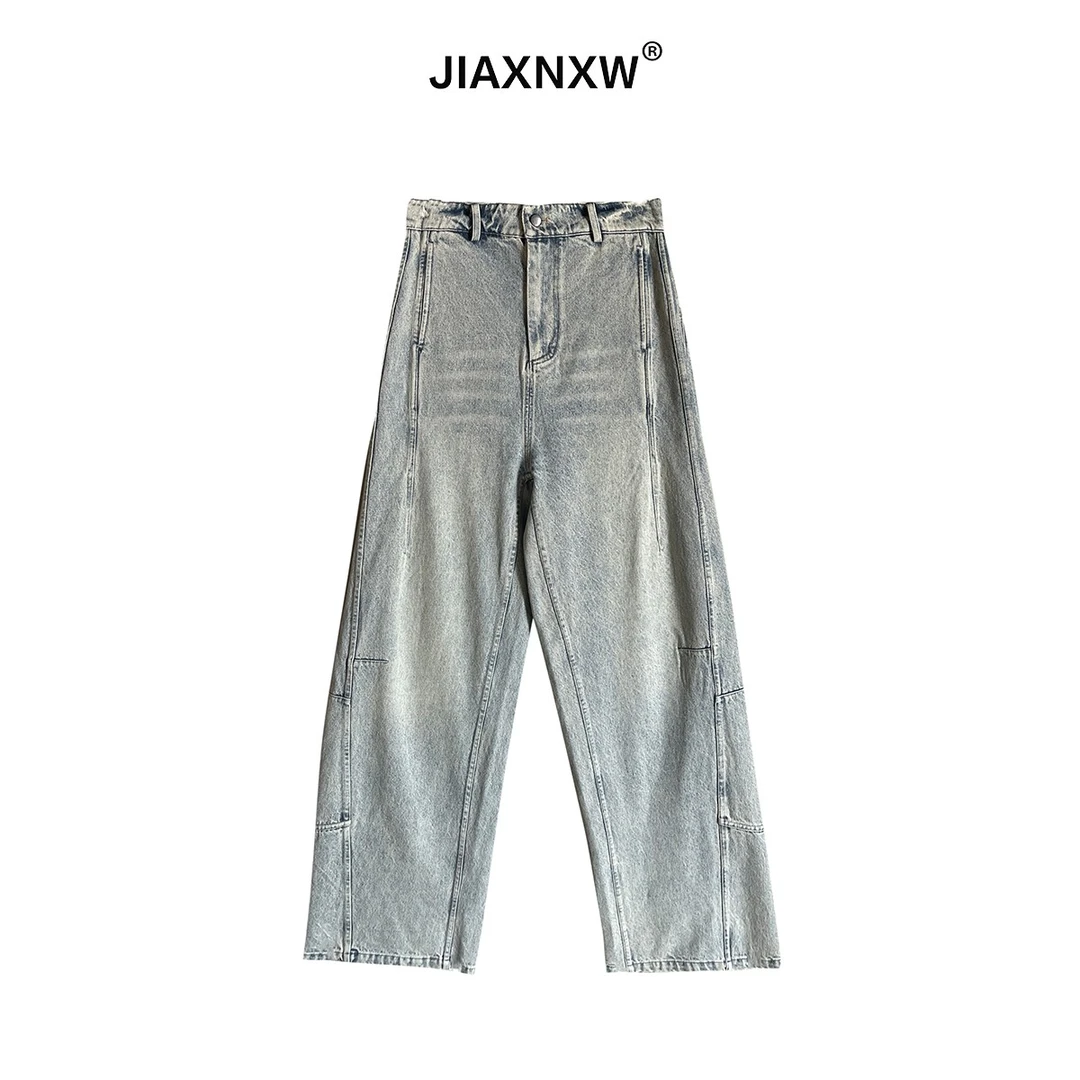 立裁重工水洗做旧牛仔弯刀裤K2253