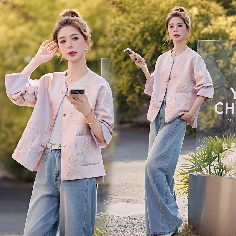 新中式国风提花短外套女2025春秋新款高级感小个子减龄小香风上衣