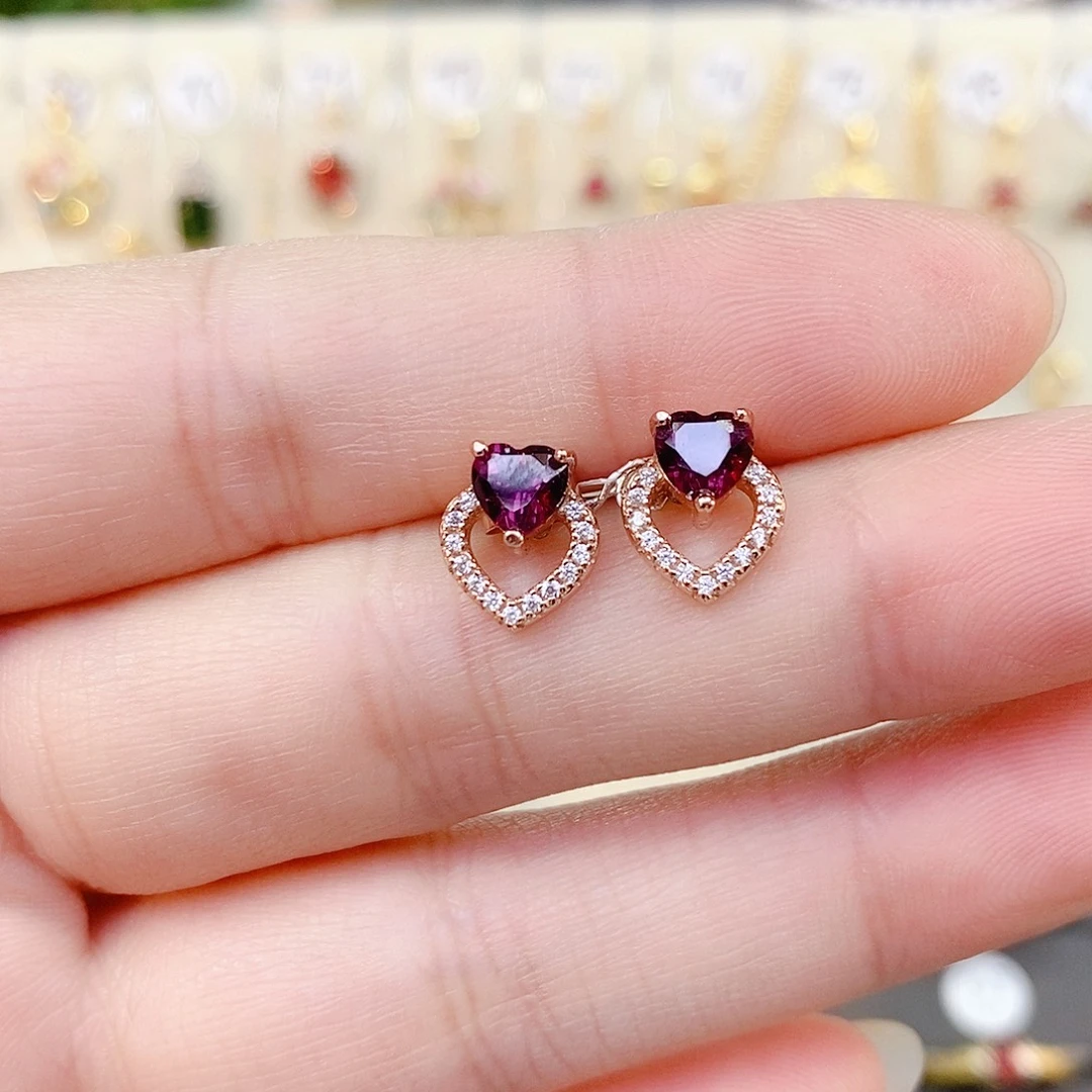 耳饰石榴石（紫牙乌）银S925镶嵌