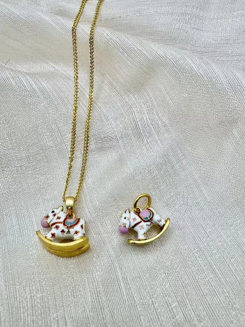 铜合金锆石项链 小木马项链