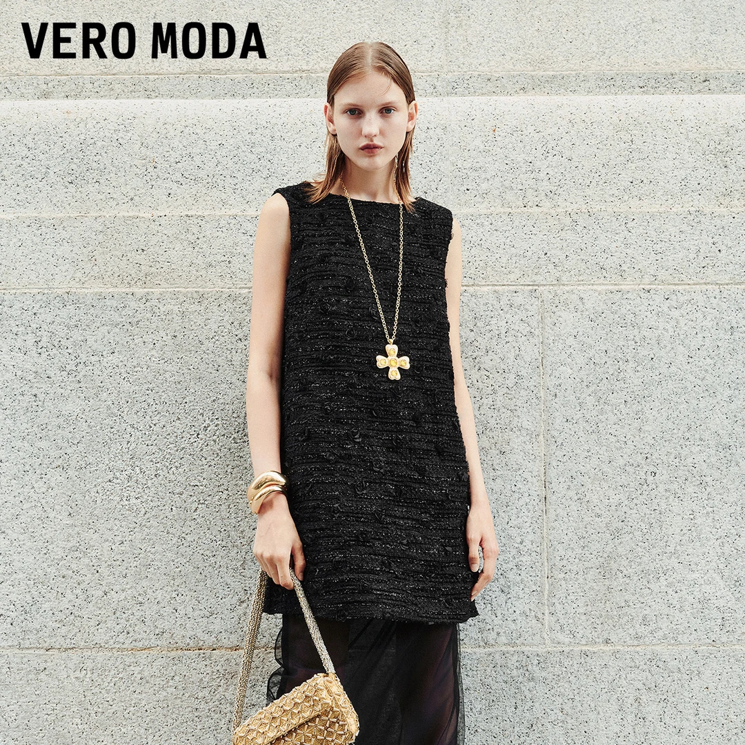 Vero Moda连衣裙女秋冬新款欧若风立体花朵亮丝装饰娃娃32447A001