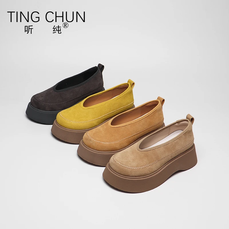 听纯5CM春季新款休闲时尚复古百搭厚底气质博肯女鞋 一脚蹬鞋1559