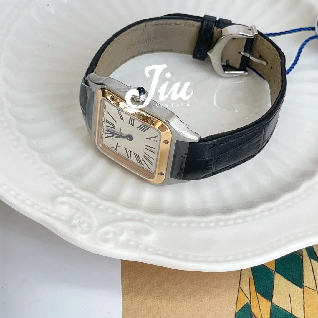 99新 Cartier/卡地亚 卡地亚山度士间金皮带手表CJM19-0004