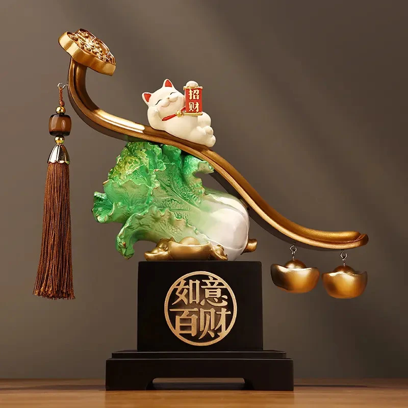 【师傅推荐】如意百财白菜摆件招财家居客厅玄关电视柜装饰品店铺