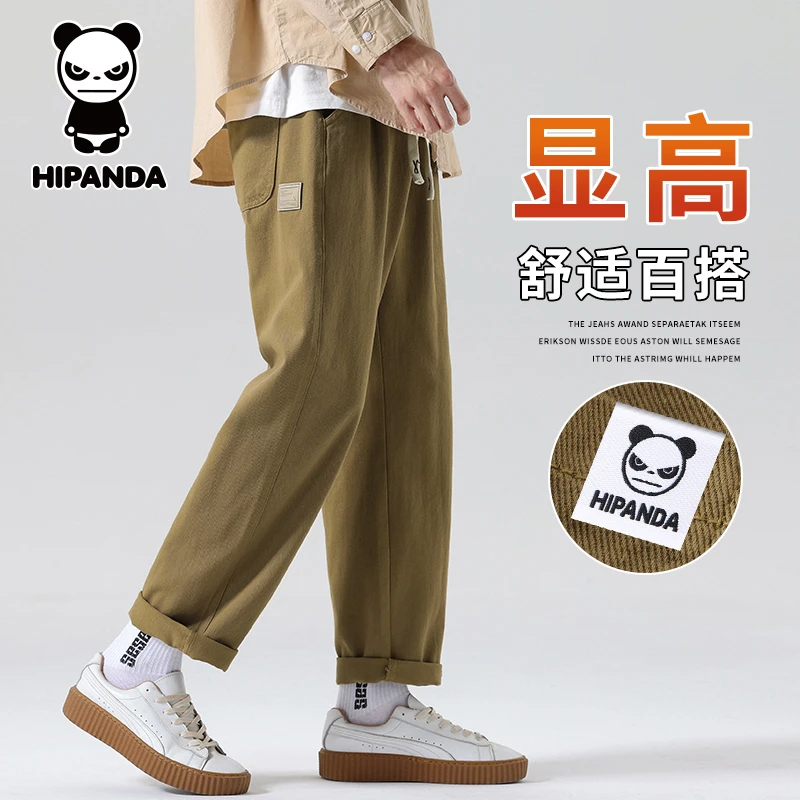 HiPanda你好熊猫纯棉休闲裤男士秋季潮流百搭宽松直筒阔腿工装裤