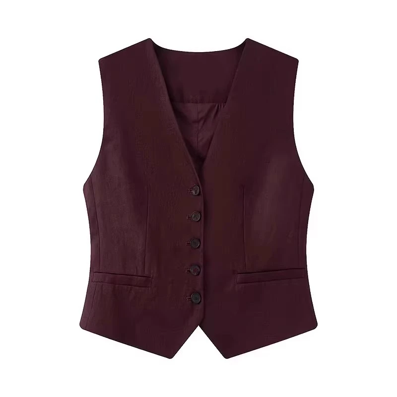 * 艾家同款2025夏季V领无袖马甲背心修身短款上衣女50521516