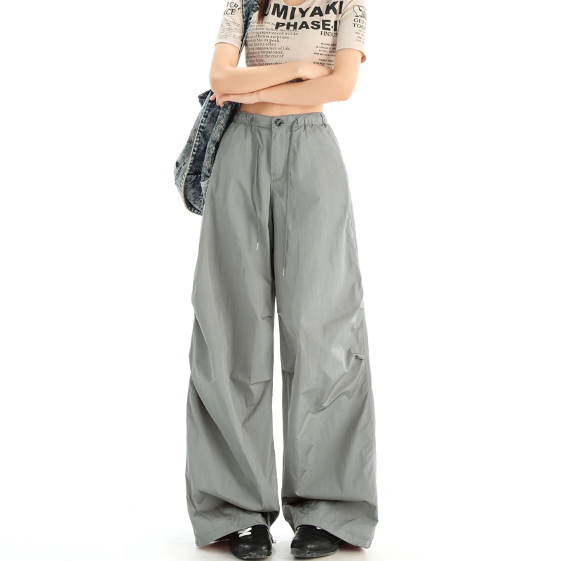 MJB 2025秋冬新款美式褶皱速干伞兵裤女轻薄宽松慵懒休闲阔腿长裤