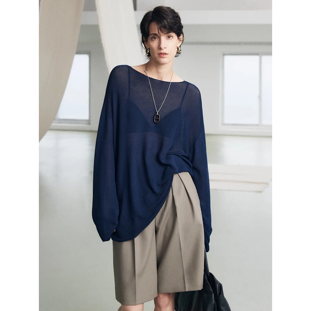 法式镂空微透高级感冰丝针织罩衫女夏薄款宽松卷边防晒空调衫上衣