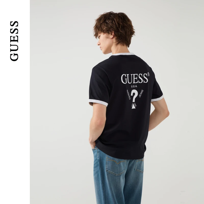GUESS25年新款春季男女同款舒适撞色设计罗纹短袖T恤-M5PP57K2Q40