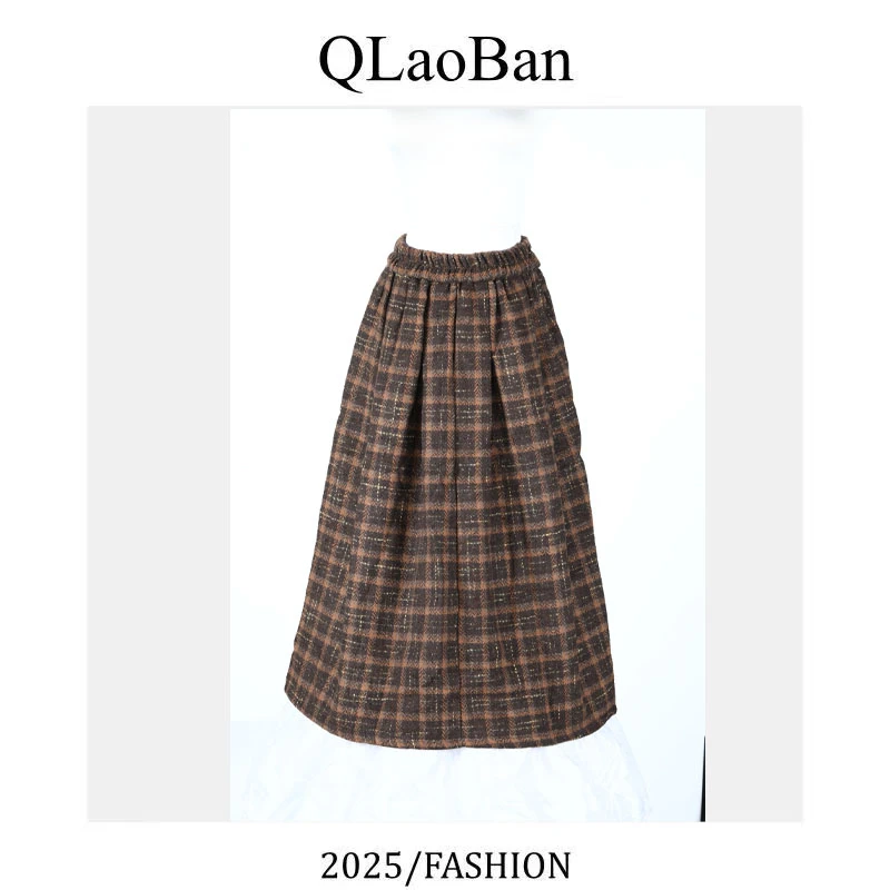 Q1823 秋季新款2025气质显瘦高级格子半身裙子女百搭