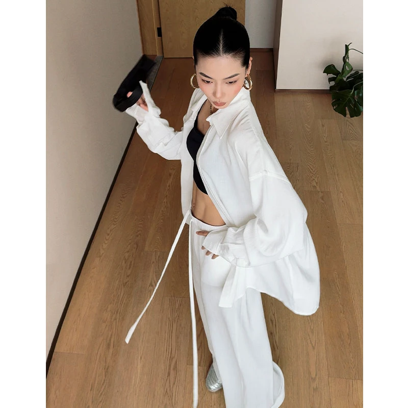 【为chill而生】宽松气质白色衬衫垂感休闲白色裤子两件套