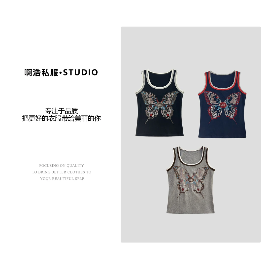 【啊浩私服】秋季新款时尚烫钻重工修身吊带背心#1007