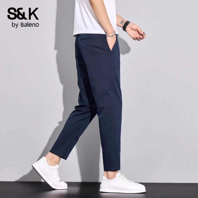班尼路2025夏季薄款冰丝凉感休闲裤男士直筒简约弹力纯色九分裤子