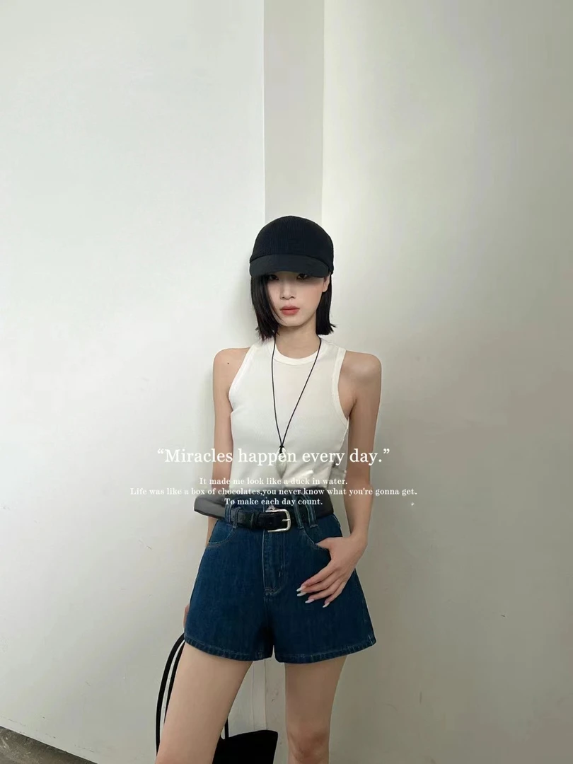 M.Duo【66831】2025夏季时尚百搭显瘦复古牛仔短裤