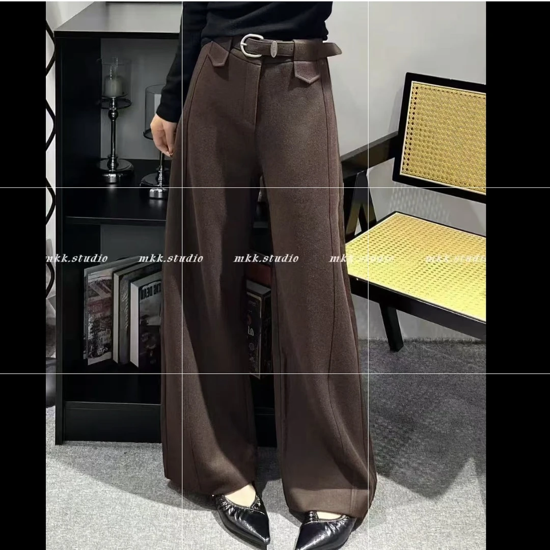 7667-南油秋冬毛呢阔腿裤高腰长裤