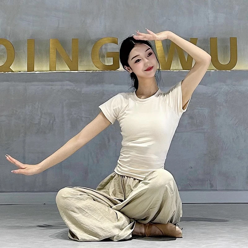 现代裤子古典中国现代舞蹈专业形体训练功服装夏季圆领短袖上衣女