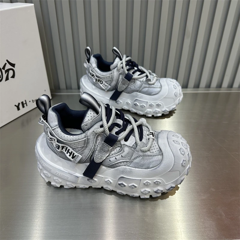 女士时尚百搭春季ins网面网红情侣厚底系带新款高定舒适潮流潮鞋